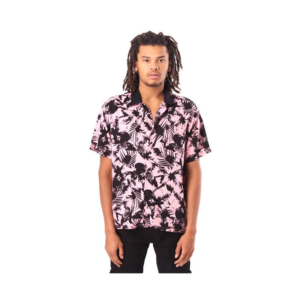 Obey Men's Nate Button Front Shirt Pink Multi Size M NWT Streetwear Indie